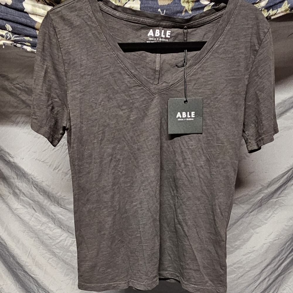 🆕 Able | Karina Distressed Black V Neck Tee size XS